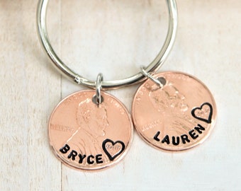 Personalized Penny Keychain - Hand Stamped Keychain - Name Keychain - Lucky Penny - Personalized Dad Gift - Mom Gift - Grandparent Gift