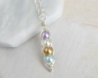 Peas in a Pod Peapod Birthstone Necklace - Family Birthstone Necklace - 2 Peas In a Pod - Gift for Mom - Best Friend Gift - Silver Necklace