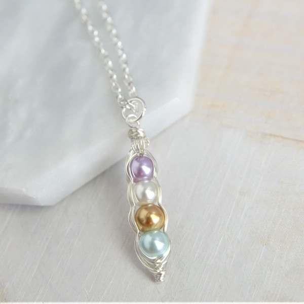 Peas in a Pod Peapod Birthstone Necklace - Family Birthstone Necklace - 2 Peas In a Pod - Gift for Mom - Best Friend Gift - Silver Necklace