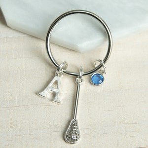 Lacrosse Keychain with Birthstone & Initial - Lacrosse Team Gift - Lacrosse Stick Personalized Keychain - Gift for Teen - Senior Gift