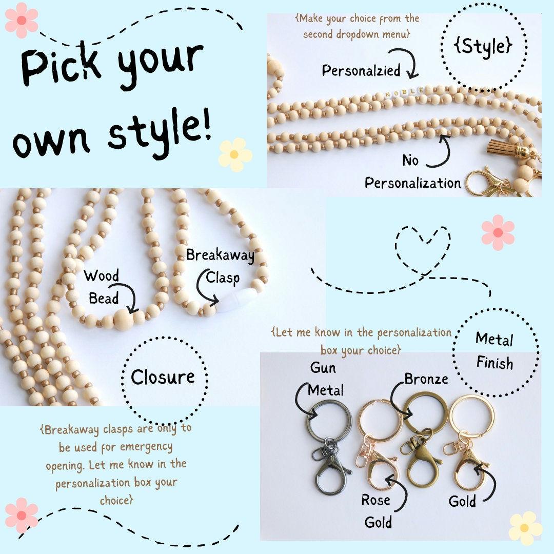 Personalized Boho Teacher Lanyard, Personalized Lanyard, Glass Seed Beads, Badge Holder, Teacher Gift, Wood Beads and Gold Lanyard, ID Badge