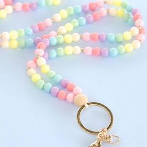 Teacher Lanyard, Personalized Lanyard, Acrylic Beaded Lanyard, Glass Beads, Teacher, Badge Holder, Colorful Bubble Gum Beads, Pastel
