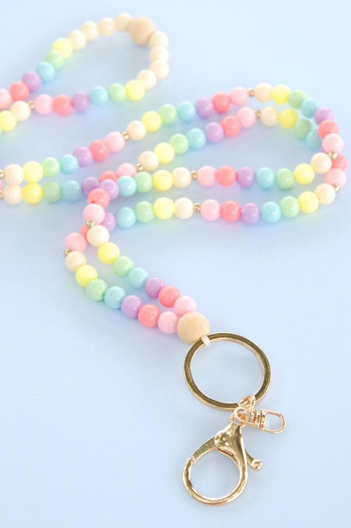 Teacher Lanyard, Personalized Lanyard, Acrylic Beaded Lanyard, Glass Beads, Teacher, Badge Holder, Colorful Bubble Gum Beads, Pastel