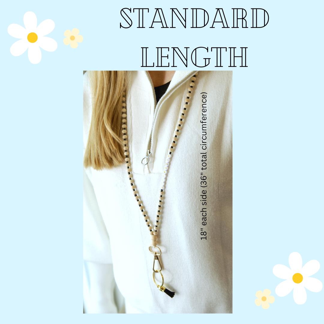 Personalized Boho Teacher Lanyard, Personalized Lanyard, Glass Seed Beads, Badge Holder, Teacher Gift, Wood Beads and Gold Lanyard, ID Badge