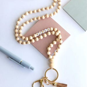 Personalized Boho Teacher Lanyard, Personalized Lanyard, Glass Seed Beads, Badge Holder, Teacher Gift, Wood Beads and Gold Lanyard, ID Badge