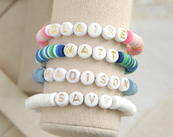 Personalized Name Custom Beaded Bracelet, Beaded Bracelet, Heishi Bracelet with Gold Accent, Gift for Women, Girls, Personalized Bracelet