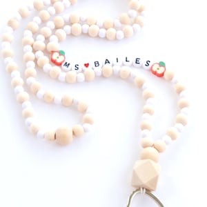 Boho Wood Bead Teacher Lanyard, Personalized Lanyard, Apple Beads, Teacher, Badge Holder, Teacher Gift, Bead Lanyard with Wood Beads