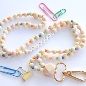 Personalized Lanyard for Teacher, Nurse, Healthcare Worker, Boho Rainbow Bead Lanyard, ID Badge Holder, Teacher Appreciation Gift, Custom