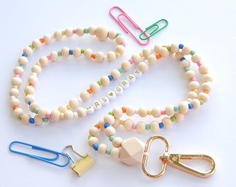 Personalized Lanyard for Teacher, Nurse, Healthcare Worker, Boho Rainbow Bead Lanyard, ID Badge Holder, Teacher Appreciation Gift, Custom
