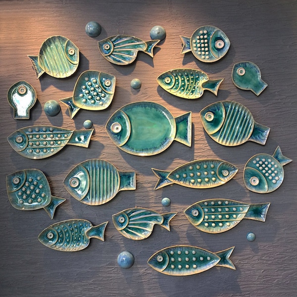 Ceramic Fish Starfish Shaped Decorative Hanging Decor Plate Set Decoration On Wall