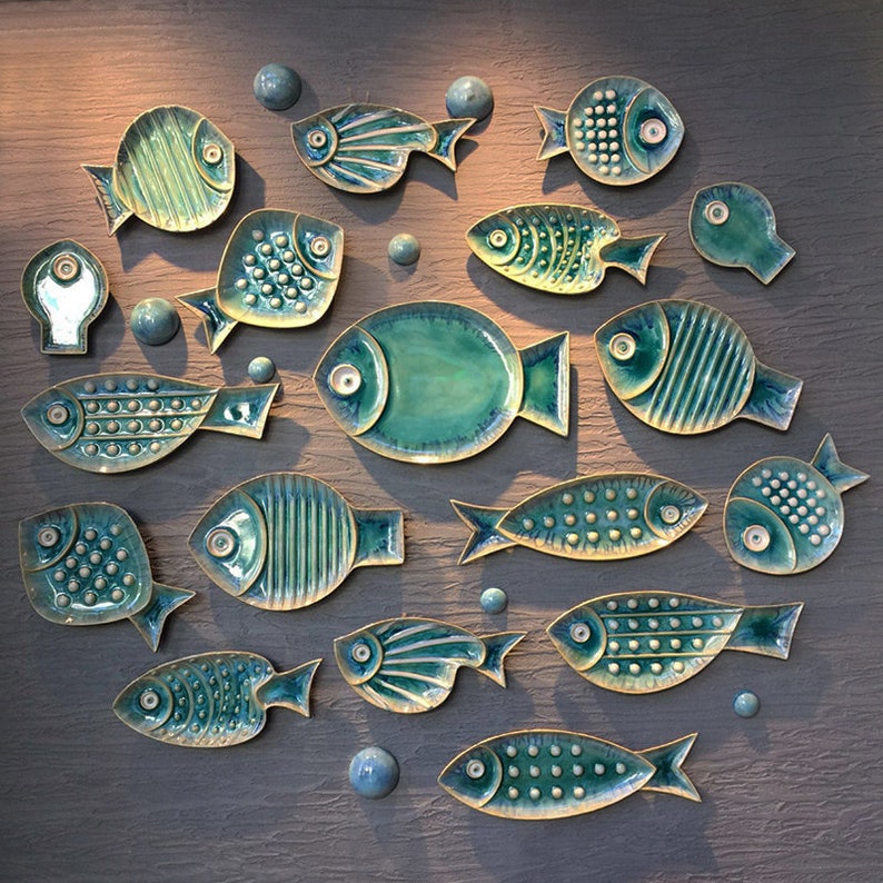 Set di piatti decorativi da appendere decorativi a forma di stella marina in ceramica, decorazione sulla parete immagine 1