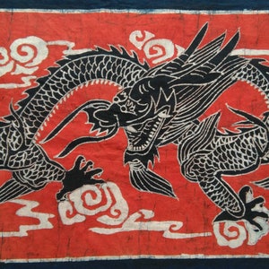Chinese Dragon/Loong - Chinese Ethnic Batik Painting Banner Tapestry Wall Decor Blue Red