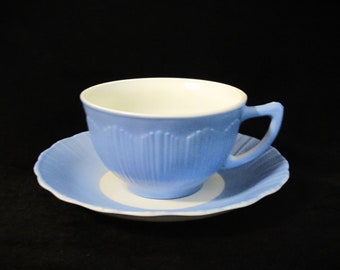 Cup & Saucer Set Cremax Bordette Blue- Unused. MACBETH-EVANS