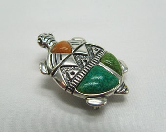 Carolyn Pollack Sterling Silver Stone Inlay Turtle Brooch Pendant