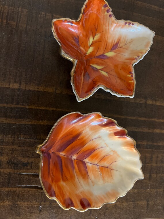 Vintage shofu china leaf small dishes made in occupied japan set of 2 trinket holders