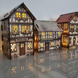 3x Tyska landsbygdshus – 3D Slot Together LED-dekorset – Biergarten & Gasthaus Byggby Inredning Tillverkad i Sverige