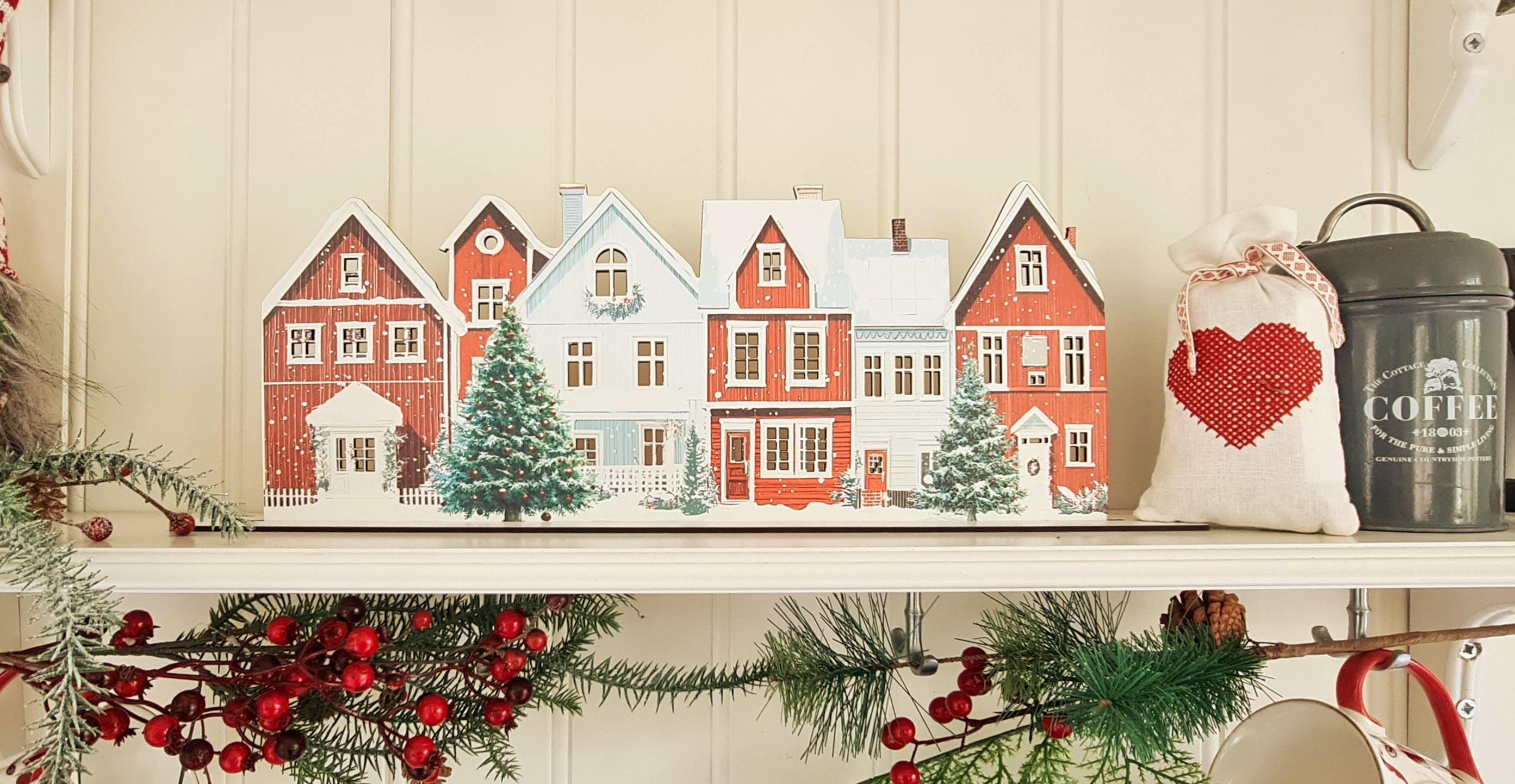 Maisonnette De Noël En Bois LED - Décoration Festive Pour Table Ou Sapin - 3 Maisons Lumineuses à Personnaliser - 9