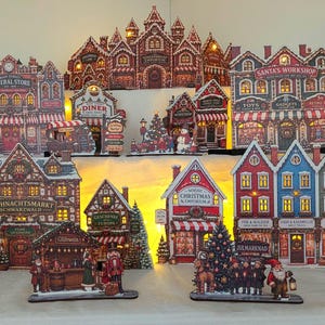 Christmas Village Collection, Choose Your Story Street Scene or 5 Pack, LED Ready Flat Pack Mantel Display, Up to 72cm  - 3.6meters total