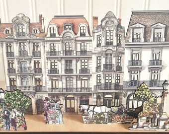 European Townhouse Miniature Scene - perfect for LED light Illuminated Windows Handcrafted Laser-Cut stand up shelf windowsill design