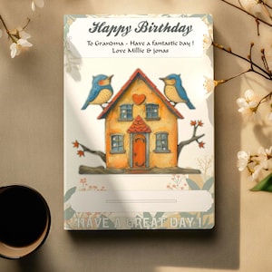 Personalisierte Geburtstagskarte & Geschenk in 1 - Zauberhaftes Haus mit Vogel Laser Cut Mantel Display Personalisierte Nachricht |  | Einzigartige Kartenalternative