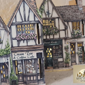 laser cut village scene with led light ready design for lighting up this tudor house scene