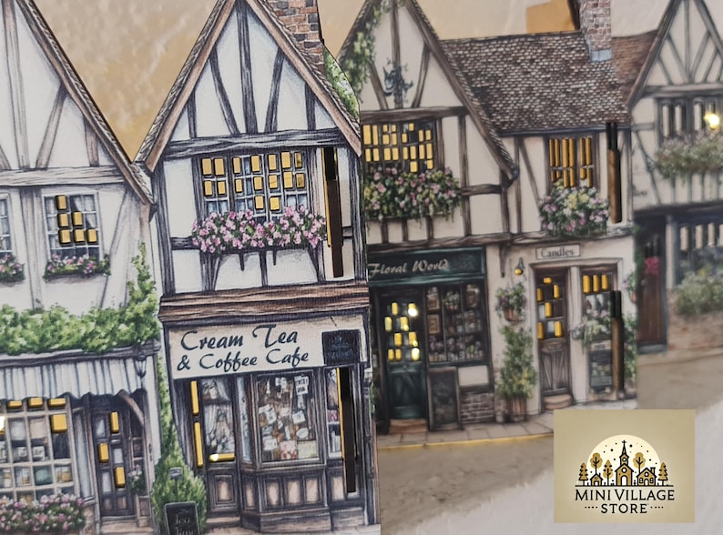 laser cut village scene with led light ready design for lighting up this tudor house scene