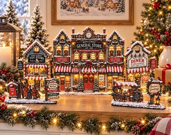 Main Street USA Christmas Village, LED Ready American Town Display, Flat Pack Mantel Decoration, Up to 72cm Wide
