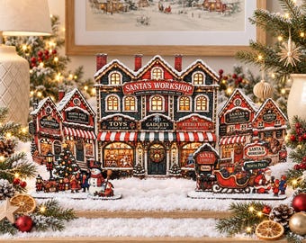 Santa’s Workshop Christmas Village, LED Ready North Pole Display, Flat Pack Christmas Mantel Decoration, Up to 72cm Wide