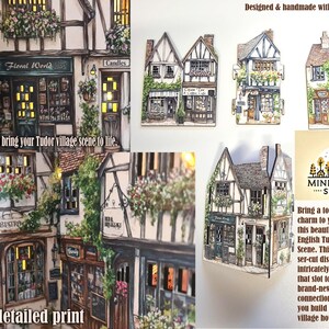 laser cut and printedmini village house scene with english tudor style for book nook or shelf