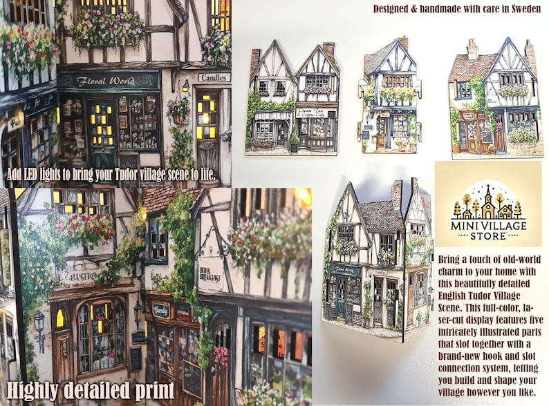 laser cut and printedmini village house scene with english tudor style for book nook or shelf