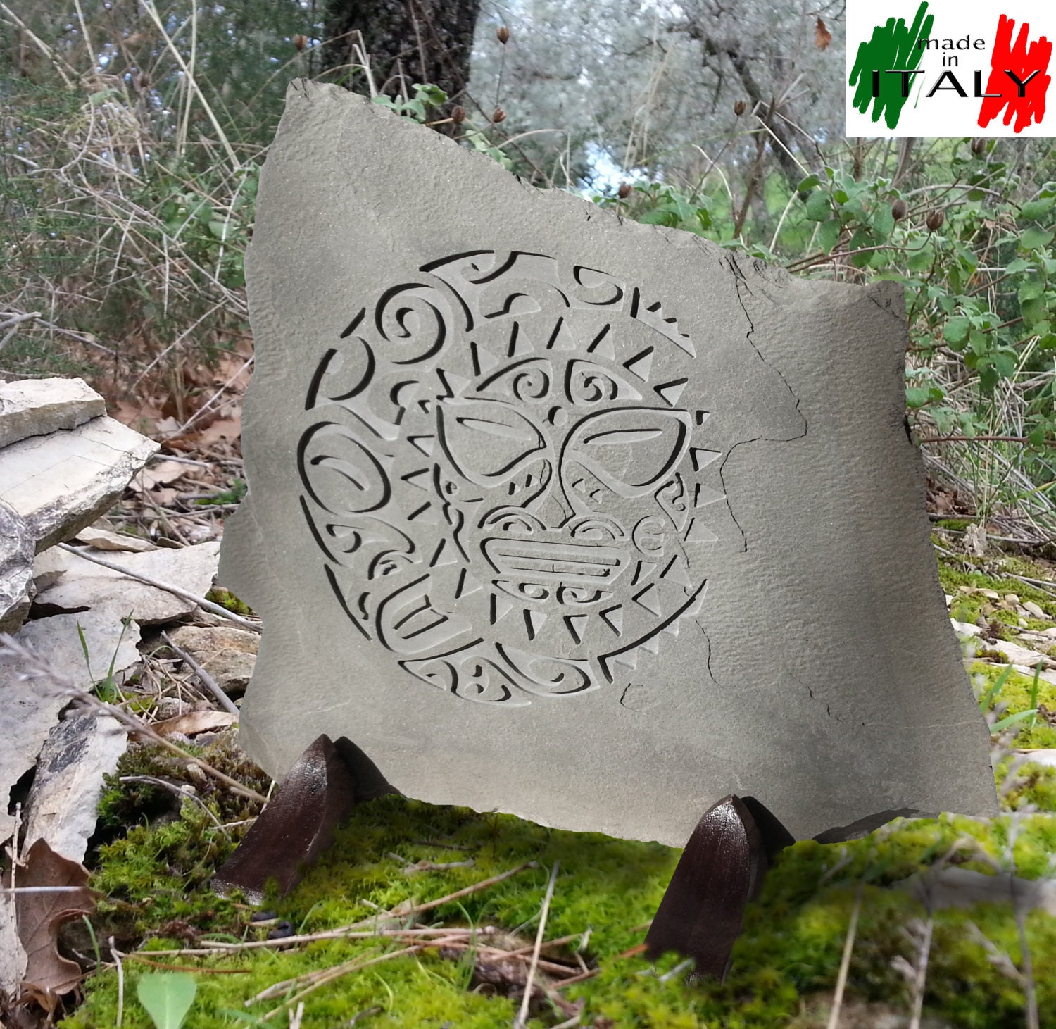 Maori Sunmoon Engraved On Natural Stone Sand Stone Etsy