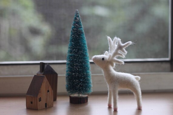 Wool Felted White Reindeer Christmas X Mas Etsy