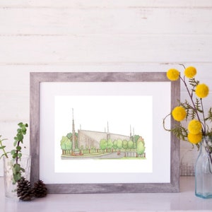 Chicago Illinois LDS Temple Drawing and Watercolor Painting DIGITAL DOWNLOAD image 1