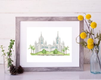San Diego Temple Water Color Painting