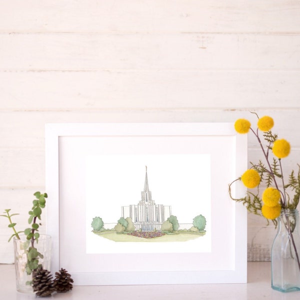 Jordan River LDS Temple Drawing and Watercolor Painting