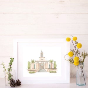 Newport Beach, California Temple Drawing and Watercolor Painting