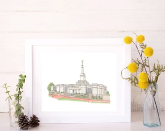 Montevideo, Uruguay Temple Drawing and Watercolor Painting