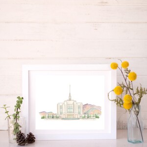 Ogden (New), Utah LDS Temple Drawing and Watercolor Painting