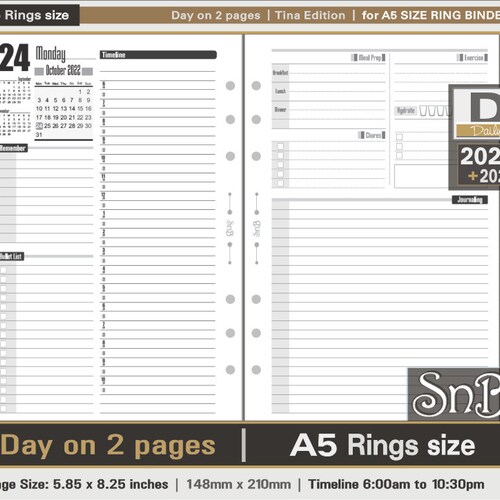 2021 Printable Daily inserts for Filofax Ring Binders Tina Edition SnB ...