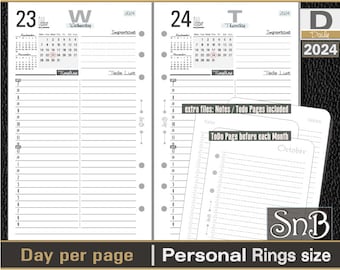 SnB Personal rings - Typo Edition - Day on 1 page - 2023 / 2024 - Printable Daily inserts for Filofax / Ring Binders