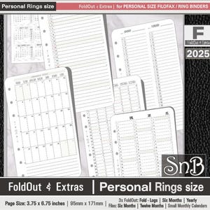 SnB Personal rings - Foldout calendars and Extras - 2025 - Printable Daily inserts for Filofax / Ring Binders
