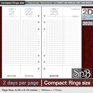 SnB Compact - Minimal Vertical - 2 days per page - 2025 - Printable Daily inserts for Franklin Covey binders