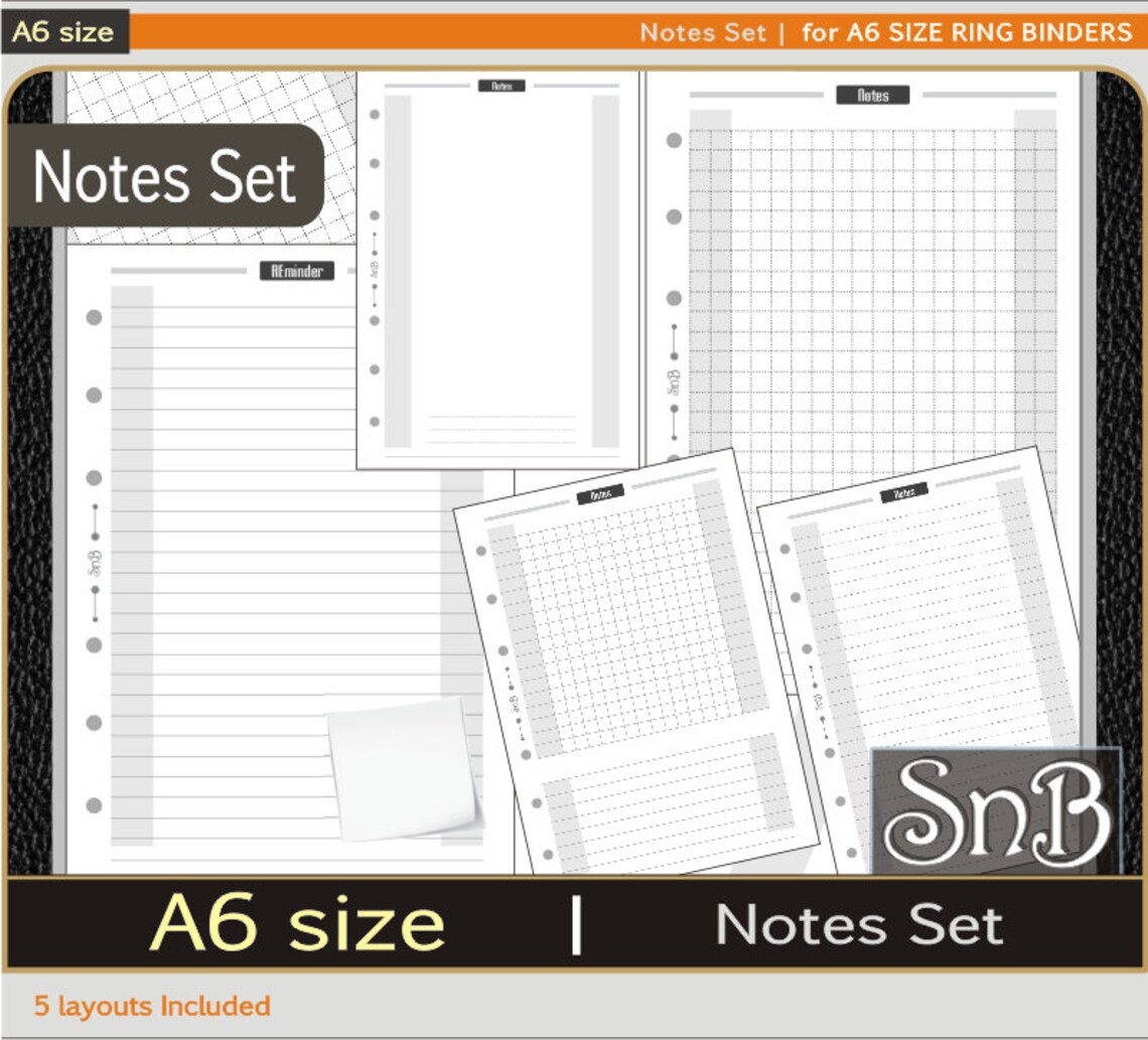 Snb A6 Rings Notes Set Printable Inserts for Ring Binders - Etsy