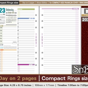 SnB Compact - Alison Edition - Day on 2 pages - 2023 / 2024 - Printable Daily inserts for Franklin Covey binders