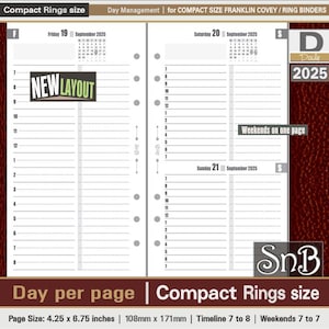 SnB Compact - Day Management - Day on 1 page - 2025 - Printable Daily inserts for Franklin Covey binders
