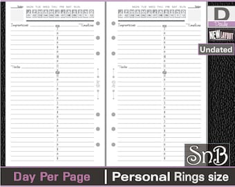 SnB Personal rings - Typo Edition - Day on 1 page - Undated - Printable Monthly inserts for Filofax / Ring Binders