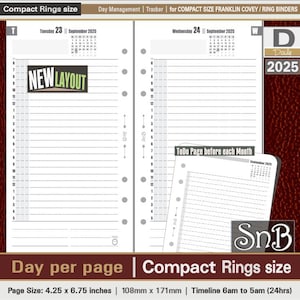 SnB Compact - Day Management_Tracker - Day on 1 page - 2025 - Printable Daily inserts for Franklin Covey binders