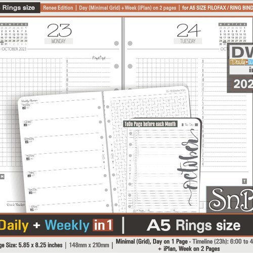 Calendar 2025 A5 Ring Binder Inserts 1 Week/2 Pages Lengthwise for