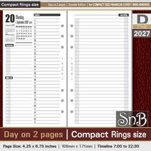 SnB Compact - Danette Edition - Day on 2 pages - 2027 - Printable Daily inserts for Franklin Covey binders