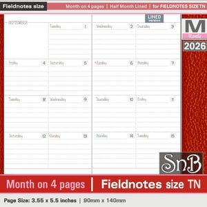 SnB FN  - Half month spreads - 2025 / 2026 - Printable Monthly insert for Traveler's Notebooks